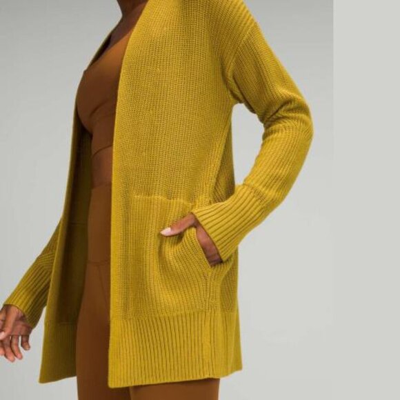 Lululemon Cashlu Sweater Wrap Cardigan Cashmere Blend Oversized Auric Gold XS/S - Picture 5 of 17